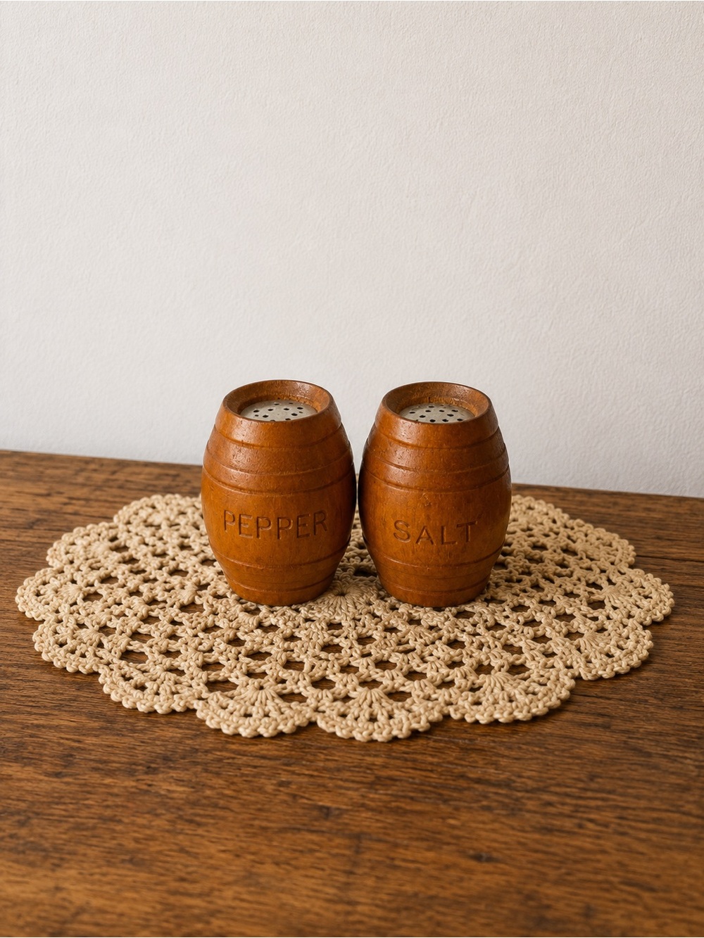 Vintage Brown Barrel Salt and Pepper Set